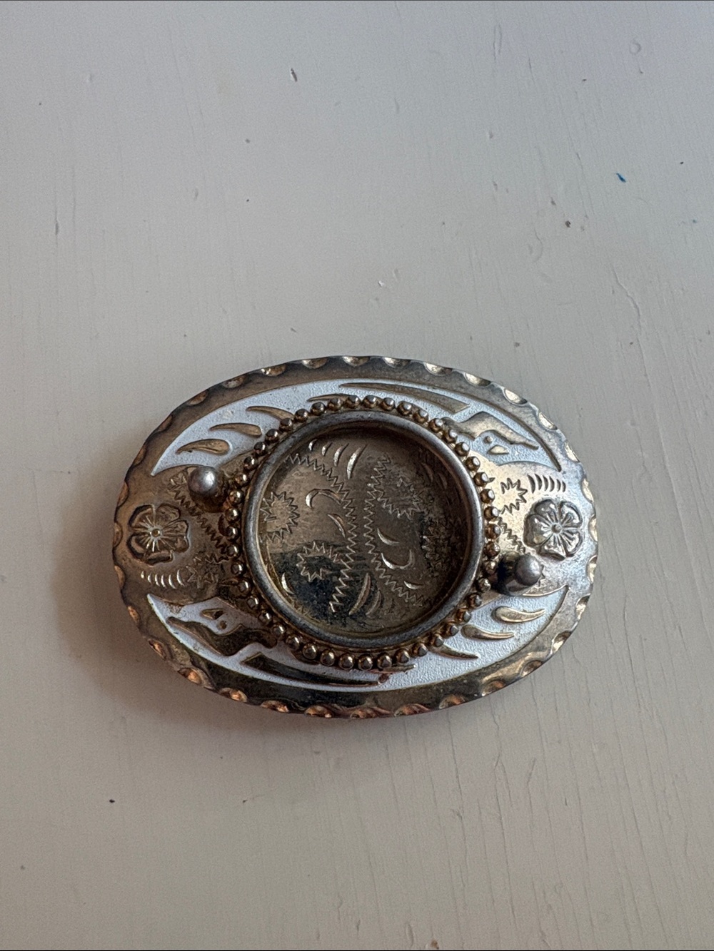 Vinatge Silver-Tone Oval Belt Buckle
